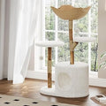 46-Inch Wooden Cat Tree Tower for Large Cats with Real Branch Posts and Spacious Basket