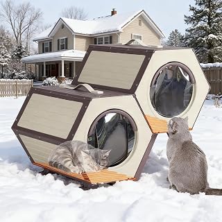 Heated Outdoor Cat House, Weatherproof Modular Winter Shelter with Escape Door, 2 Sets