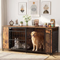 Rustic brown double dog crate TV stand with divider