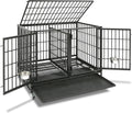 43 inch heavy duty metal double dog crate with divider, dual doors and wheels