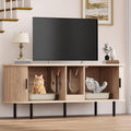 Light oak double cat litter box enclosure TV stand with fluted doors