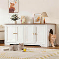 White and walnut mid-century double litter box cabinet with soft-close doors