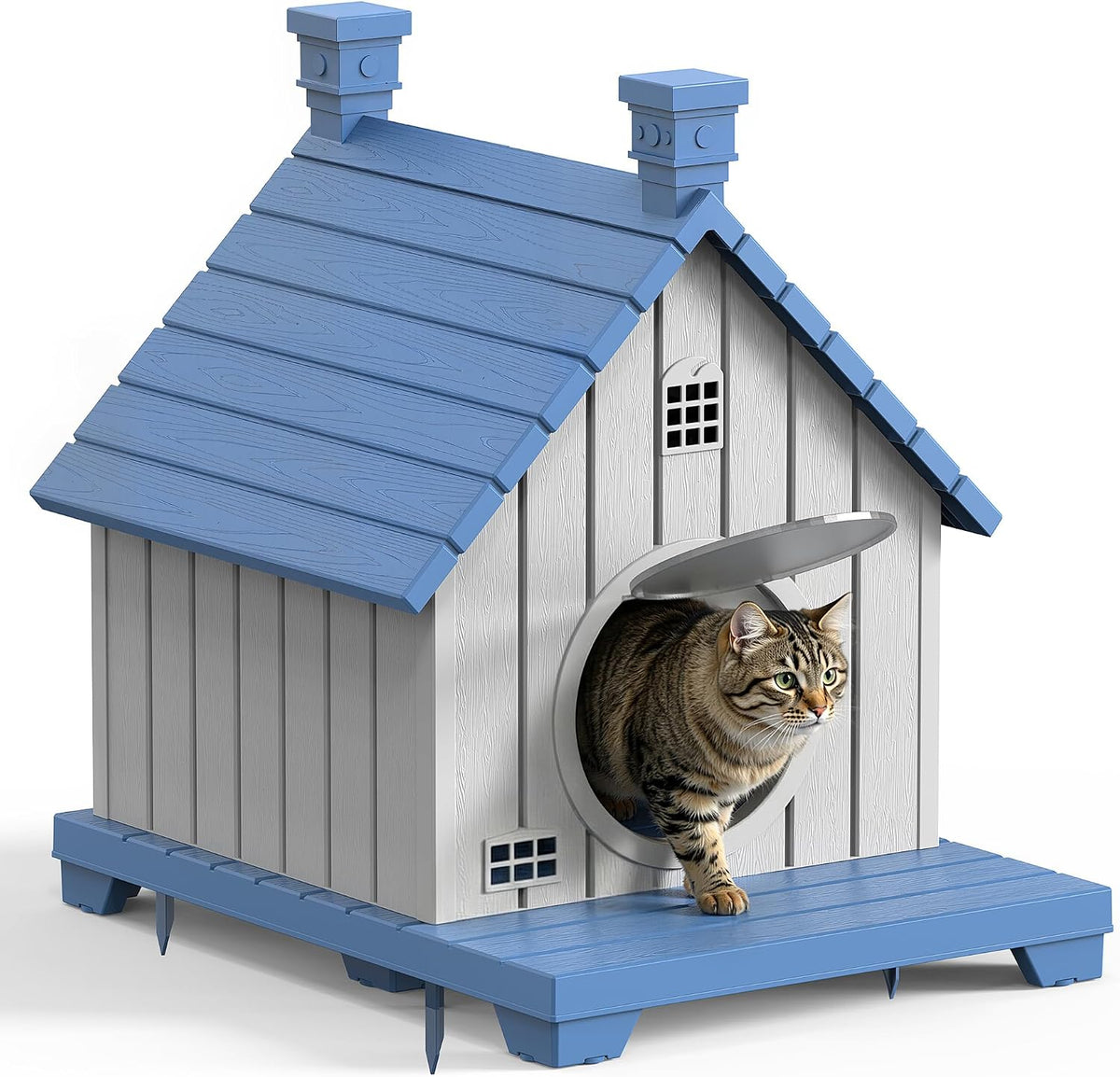 Stacked multi-story resin cat house in blue – view 10