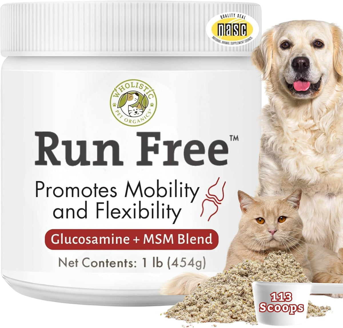 1 lb tub of glucosamine and chondroitin joint powder for dogs and cats