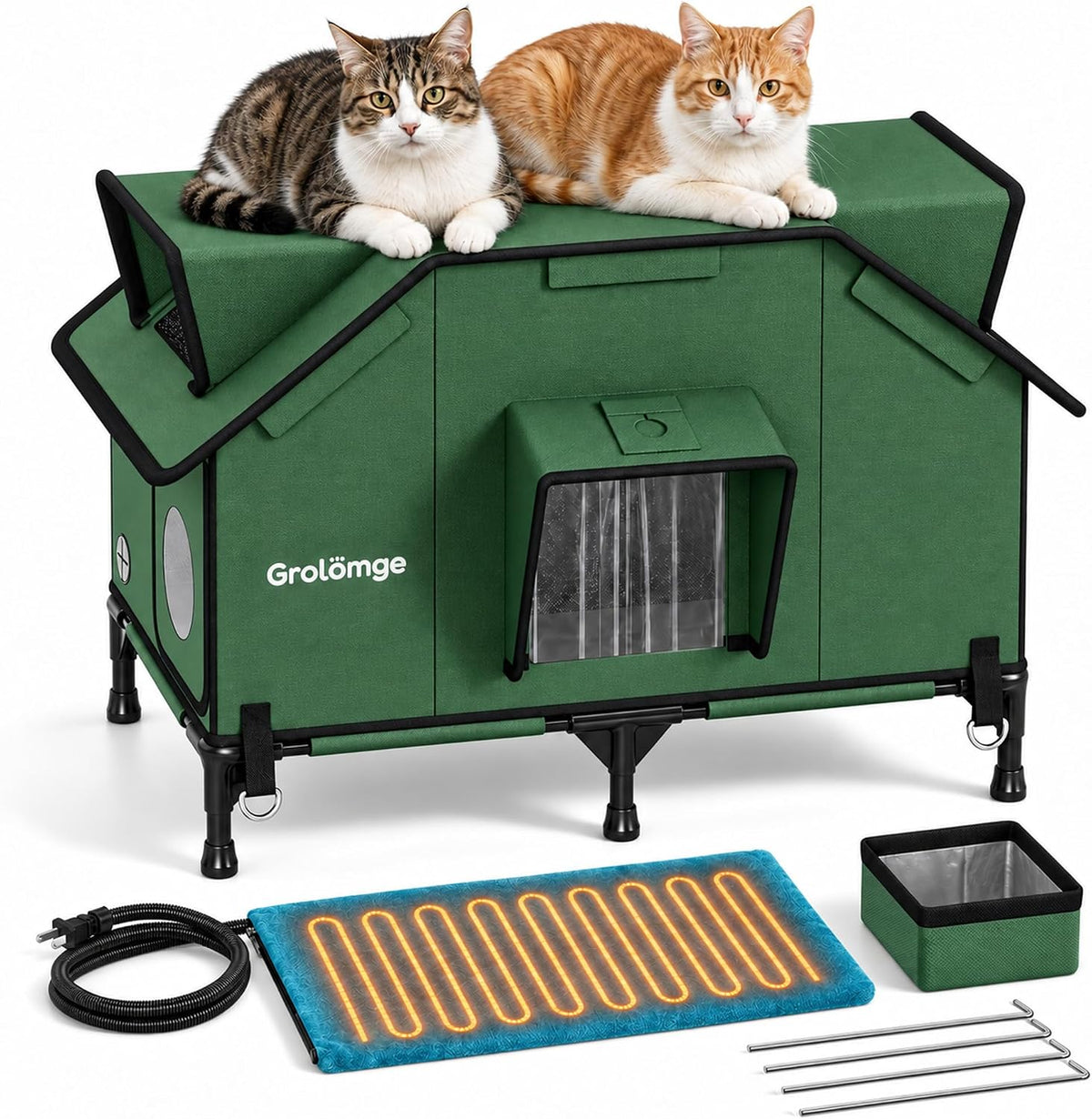 Extra-large heated outdoor cat house with two roof windows – view 3