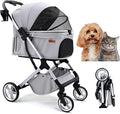 Pet Stroller for Small Dogs and Cats, One-Click Folding, 35 lb Capacity, Light Grey