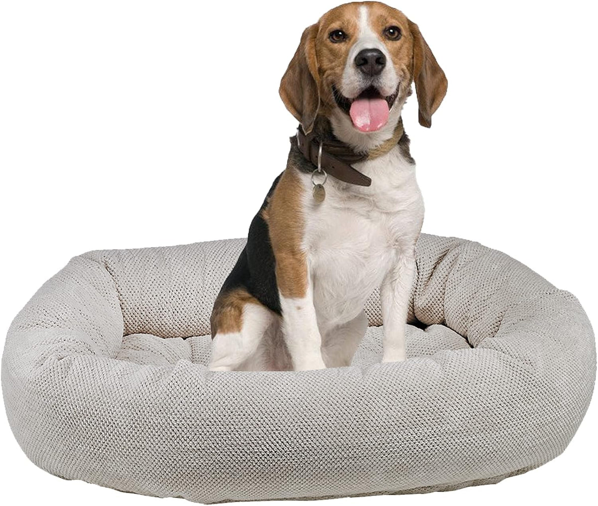 Small oval donut dog bed with removable tufted cushion in Aspen color – view 3