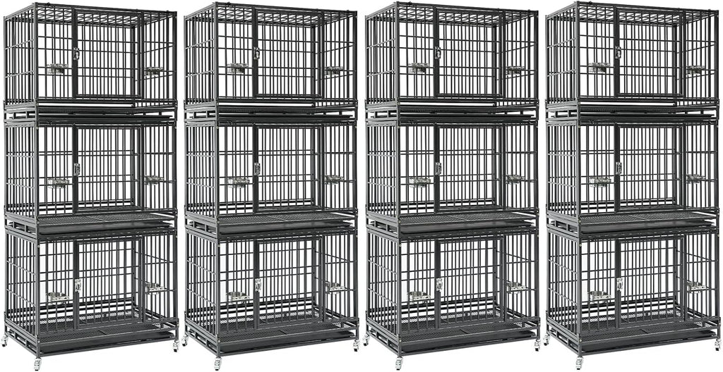 Two stacked 36 inch heavy duty metal dog crates on lockable wheels – view 6