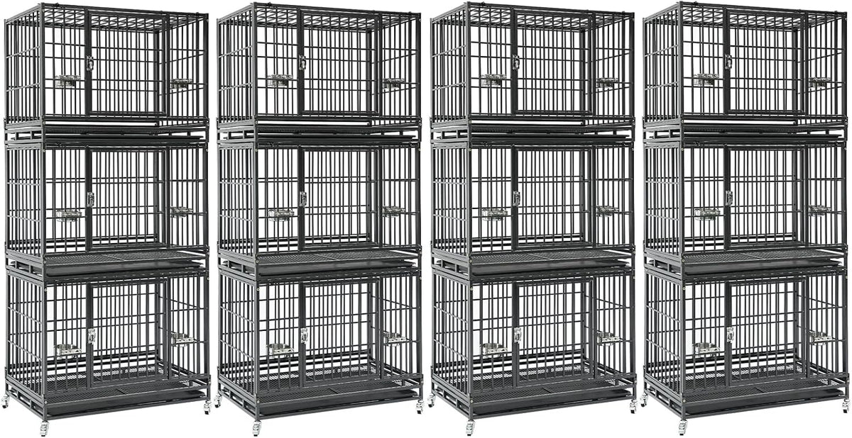 Two stacked 36 inch heavy duty metal dog crates on lockable wheels – view 6