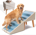 Beige 6-step wooden dog stairs that fold into an ottoman