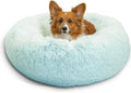 Dark brown round faux fur donut dog bed with raised rim – view 44