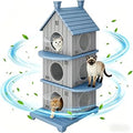 Resin Outdoor Cat House, 3-Story Weatherproof with Elevated Base, Anti-Slip Pad and Ventilation, Blue