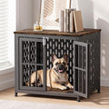 Aged black heavy duty dog crate furniture with double metal doors and four locks – view 3
