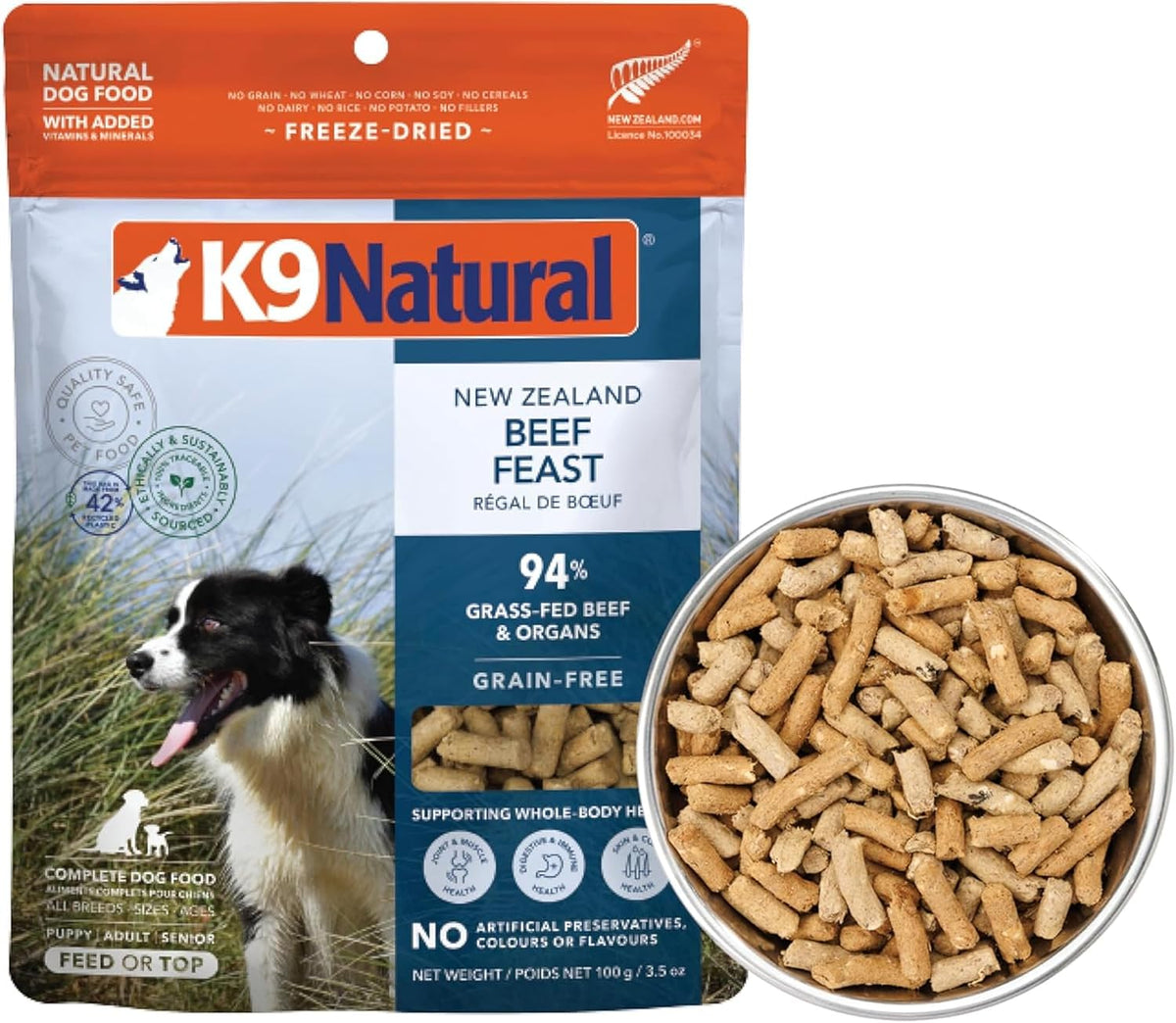 Freeze-dried grain-free dog food nuggets in a resealable pouch – view 21