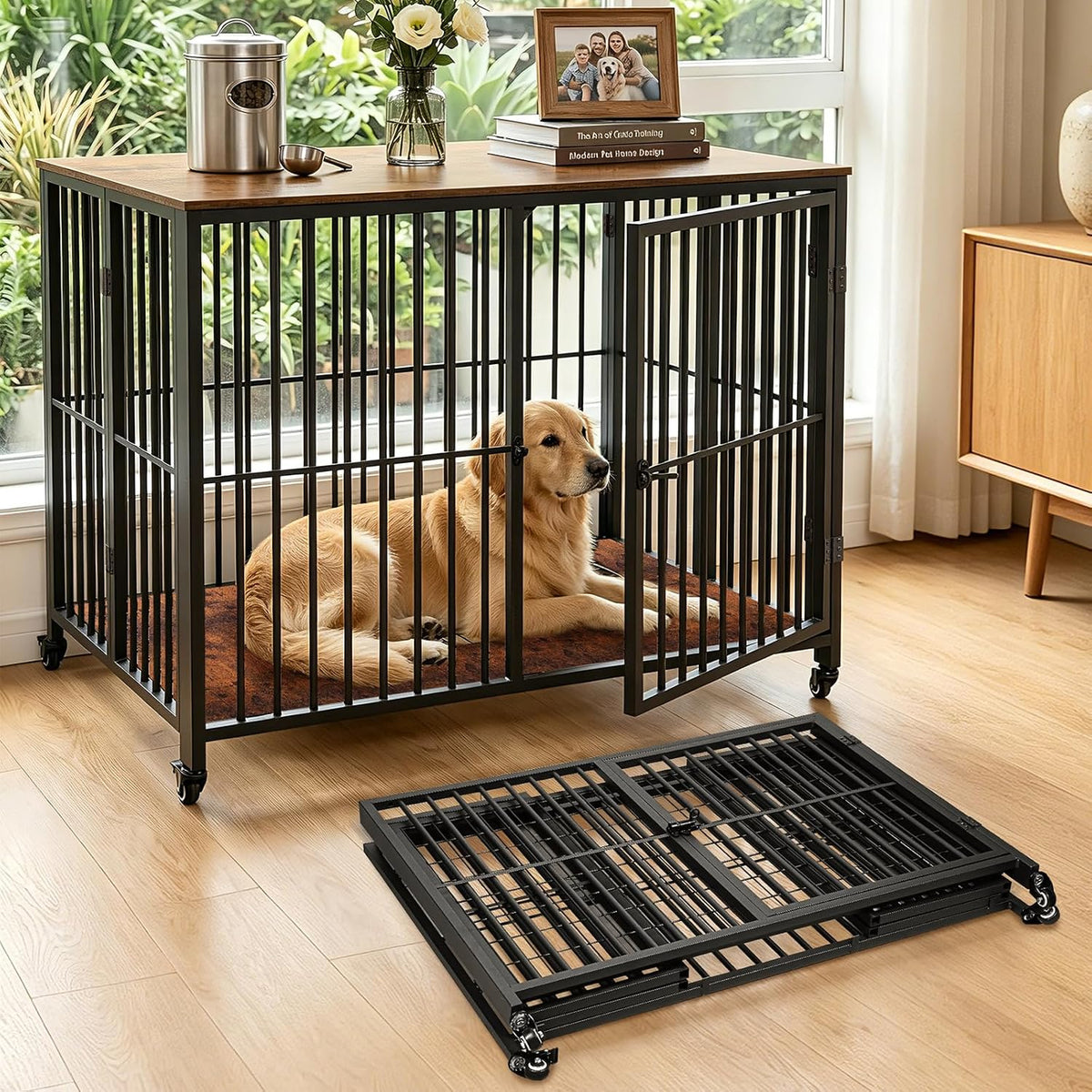 42.3 inch foldable heavy duty dog crate furniture