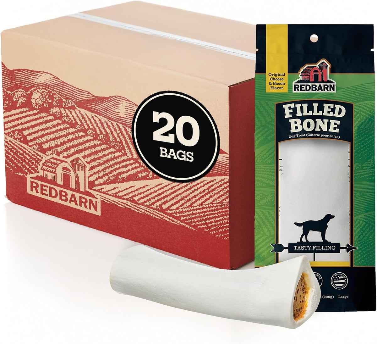 Large beef femur bone dog chew filled with peanut butter – view 2