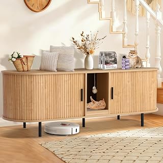 63" Fluted Double Litter Box Enclosure for 2 Cats with Sliding Door