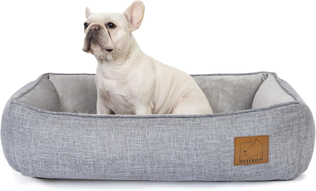 Grey orthopedic memory foam dog sofa bed with bolsters – view 3