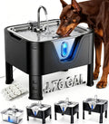 Silver elevated stainless steel dog water fountain on adjustable stand
