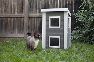 New Age Pet ECOFLEX Outdoor Cat Townhouse, Grey, Weather-Resistant Wood Alternative Shelter