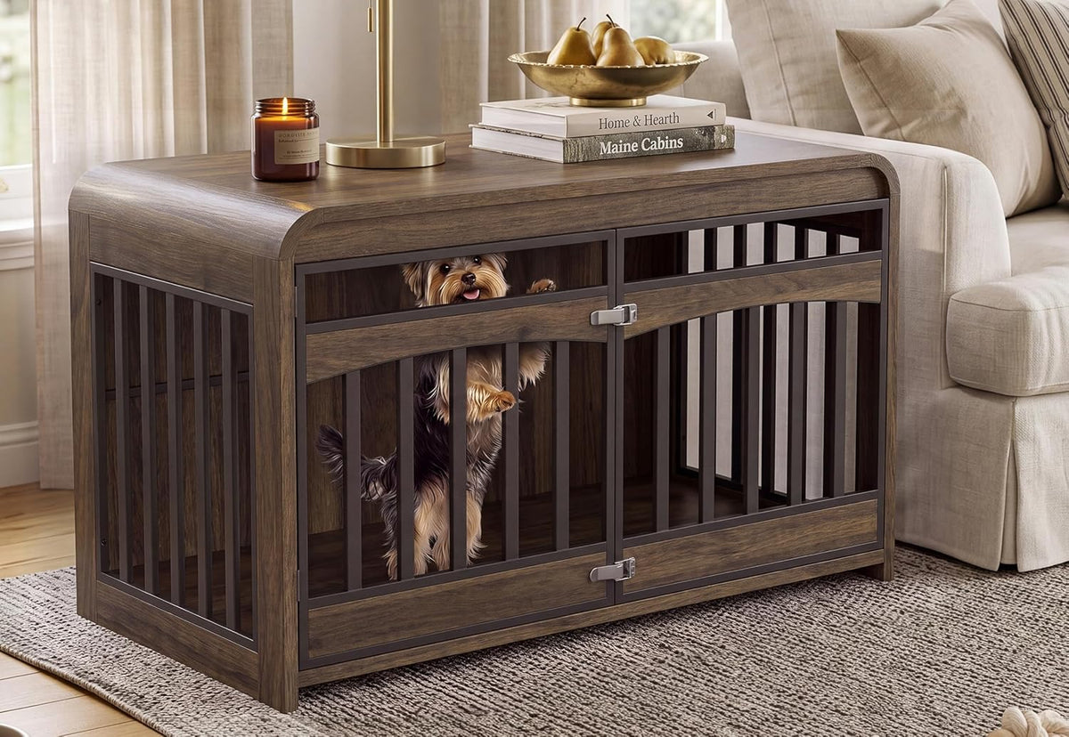 Walnut wooden dog crate furniture for small dogs