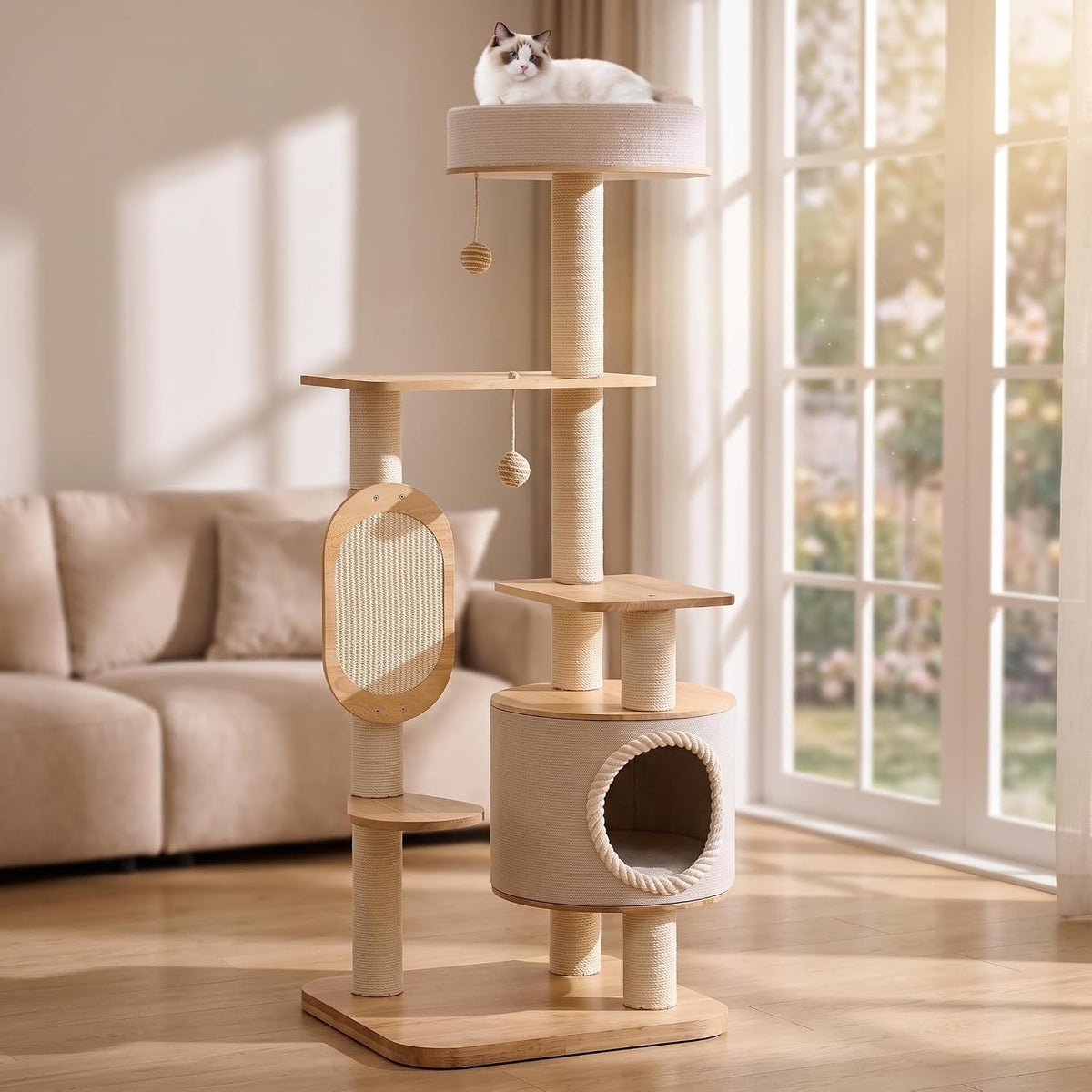54 inch multi-level cat tree with sisal scratching posts