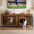 Rustic brown 63 inch wooden double dog crate with divider