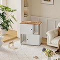 Double Layer Cat Litter Box Furniture, 2-in-1 Hidden Enclosure with Scratching Post and Mat, White