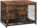 Rustic brown wooden dog crate side table with double doors