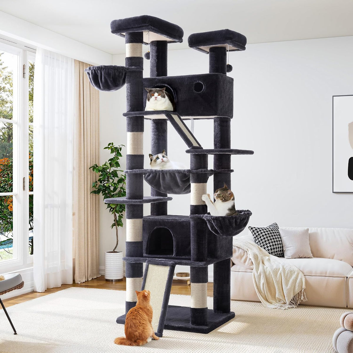 81 inch tall leopard print cat tree with condo and hammock – view 3