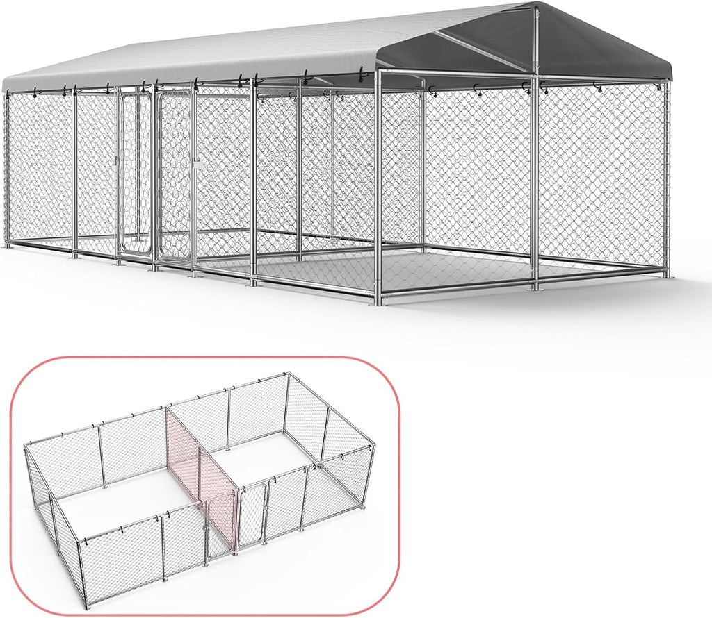 Large galvanized steel chain link outdoor dog kennel with roof – view 3