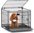 Black 24 inch metal wire dog crate with two doors and tray