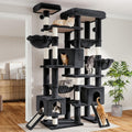 Dark grey 87 inch multi-level cat tree with baskets and hammocks