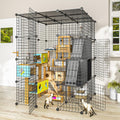 Black metal wire cat cage with platforms and storage cube