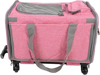 Pet Carrier with Wheels and Adjustable Handle, Pink