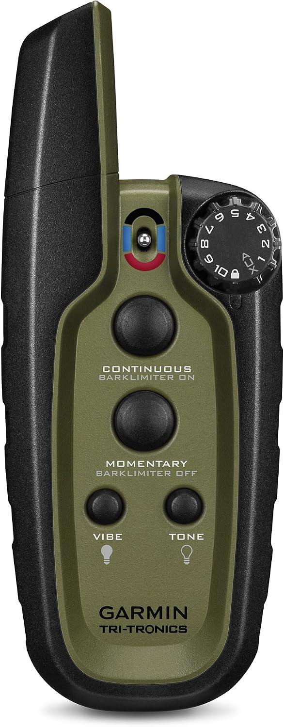 Compact handheld dog training remote with quick-turn dial
