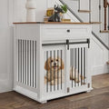 32-Inch Anti-Escape Cat Litter Box Cabinet with Metal Bars and Storage Drawer, Brown White