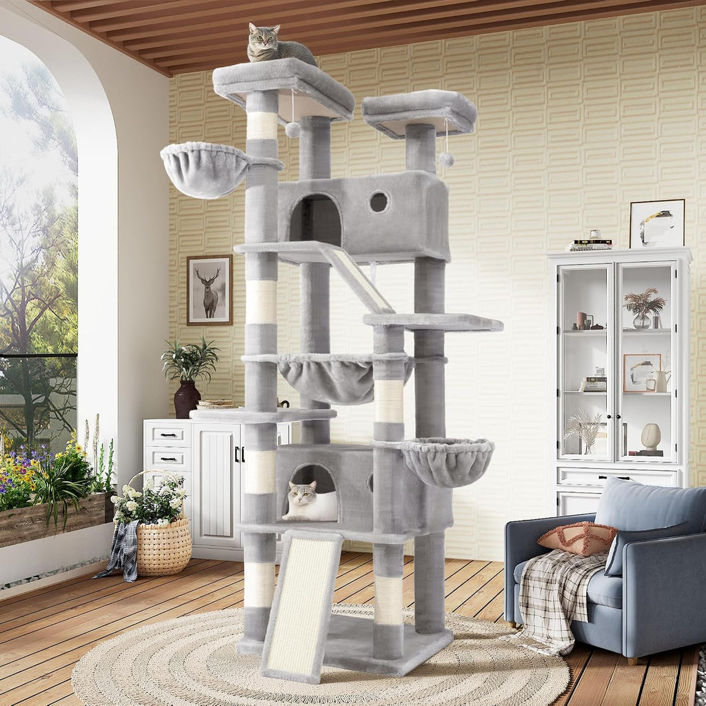 Tall dark grey multi-level cat tree with hammock, perches, condo and sisal posts – view 5