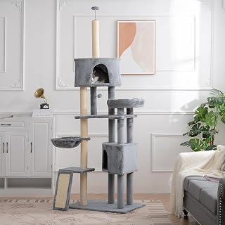 105-Inch Cat Tree, Multi-Level Cat Tower for Indoor Cats with 3 Perches, 2 Caves, Basket and Scratching Board