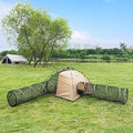 Pop-Up Cat Tent with Pet Bed and 2 Tunnels, Dual Room, Scratch-Resistant Mesh, Portable Indoor and Outdoor