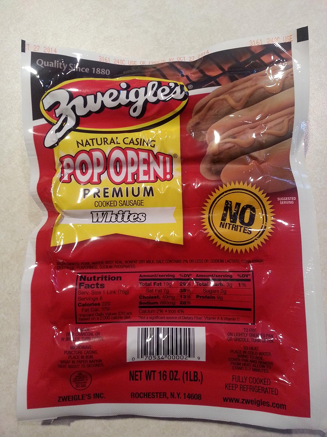 Packs of white pork hot dogs, 8 packs of 6
