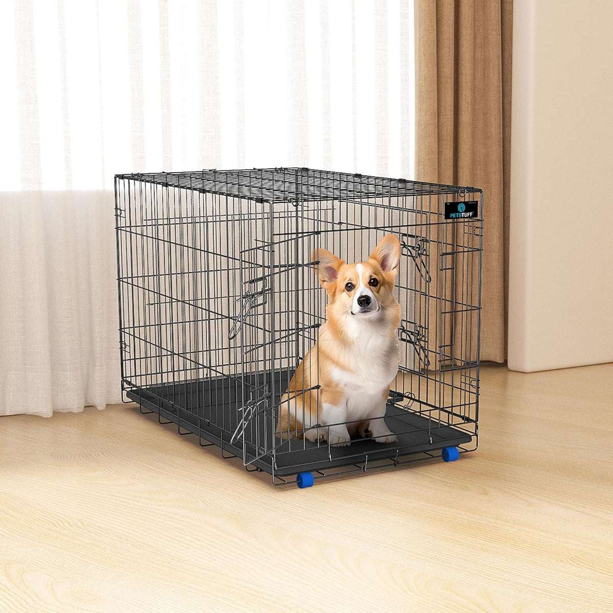 36 inch foldable wire dog crate with divider panel and wheels