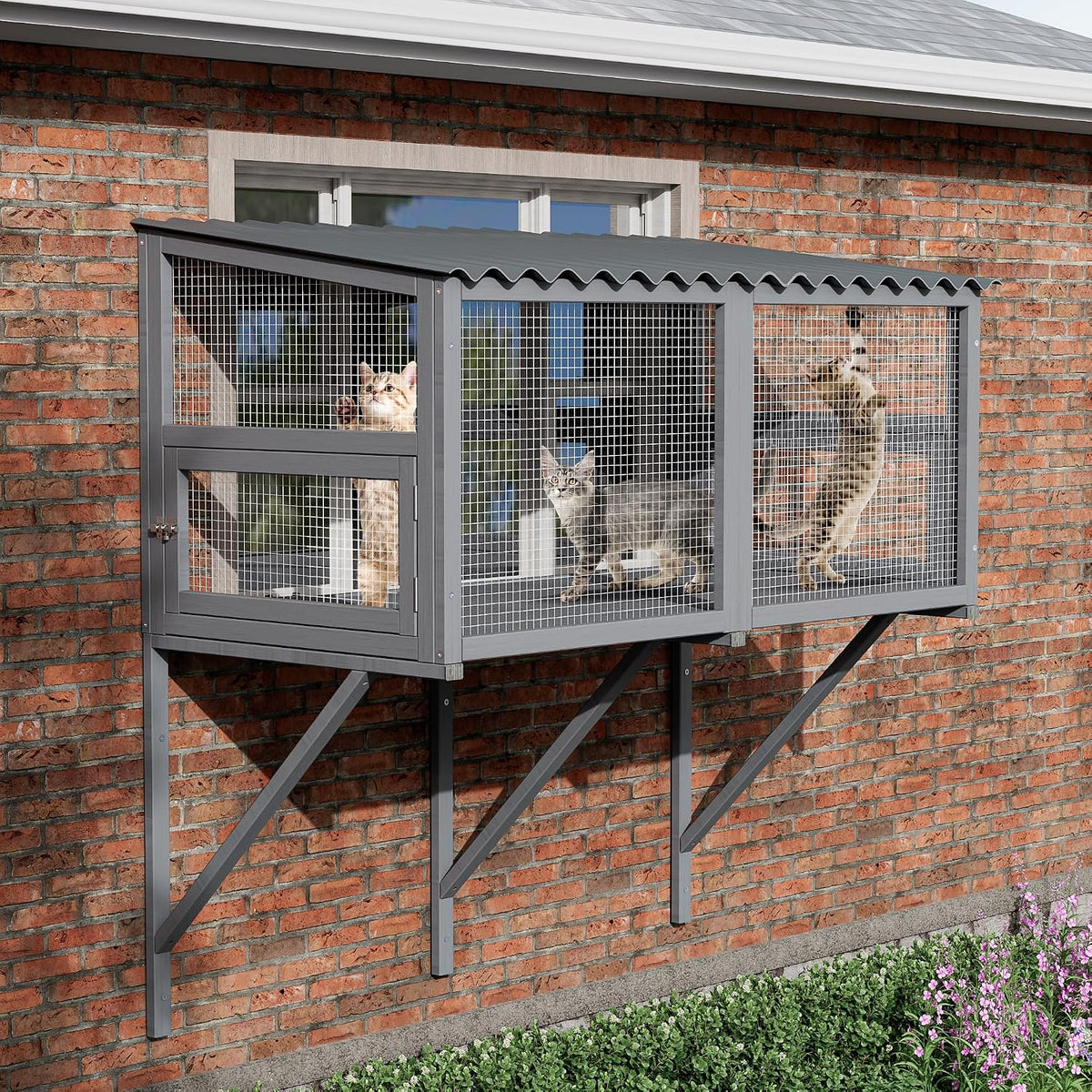 Grey wooden window catio perch box for large cats – view 2