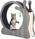 Grey 41 inch cat exercise wheel with carpeted track and scratching board