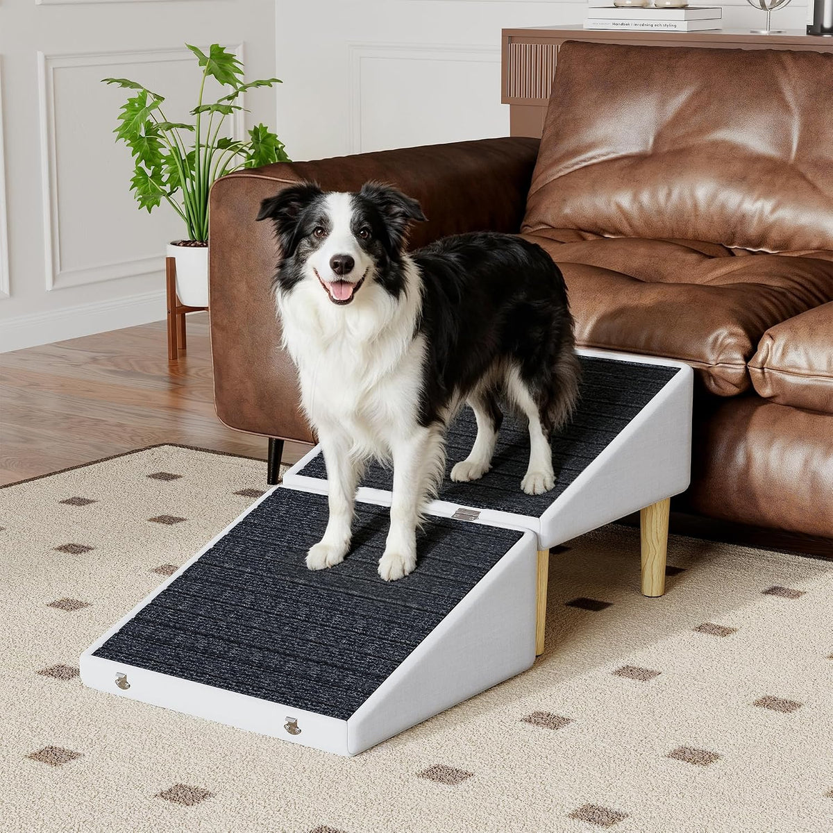 Green pet stairs ottoman with anti-slip steps and hidden storage beside a sofa – view 2