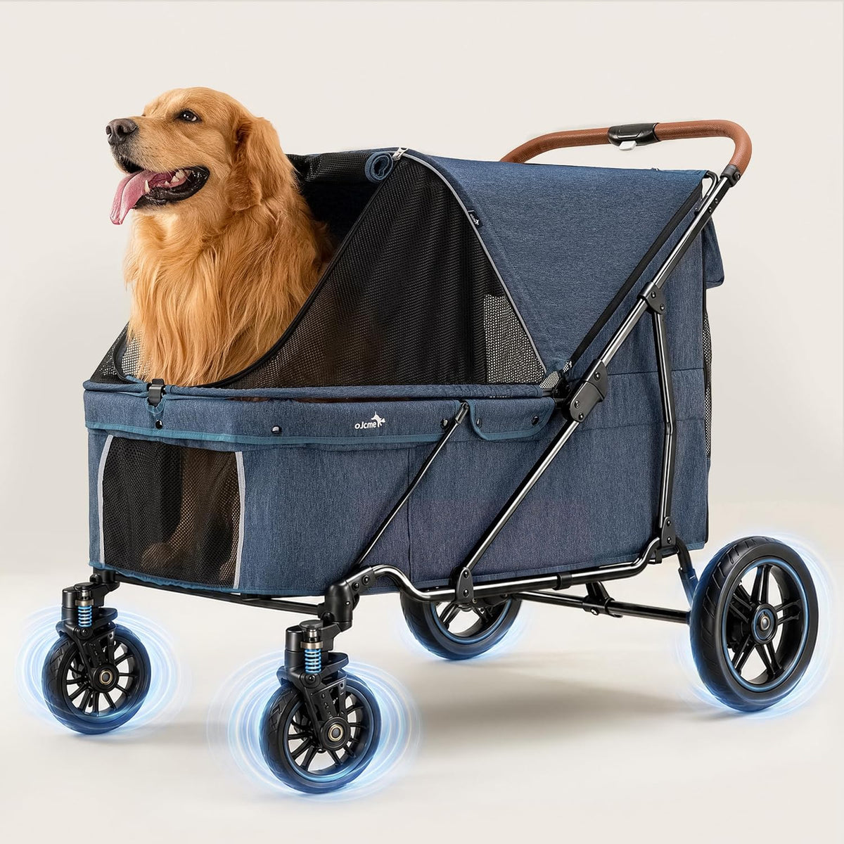 Navy blue extra large dog wagon stroller with mesh canopy