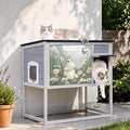 Wooden Outdoor Cat House with High Legs and Side Escape Door