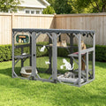 Grey steel mesh catio enclosure attached to a window