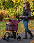 Red plum lightweight pet stroller with zipperless latch entry