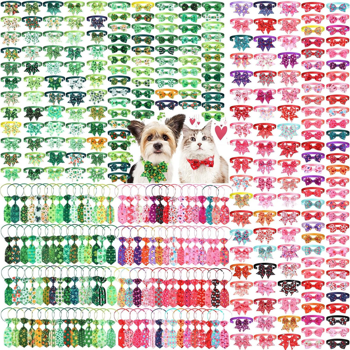 Assorted seasonal dog bow ties and neckties on adjustable collars – view 2
